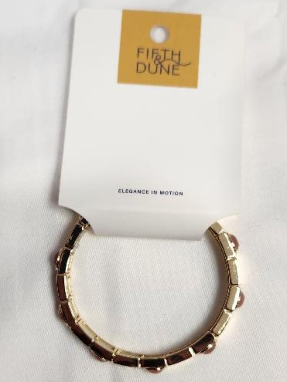 Fifth & Dune Goldtone  Pink Stones Tile Stretch Bracelet